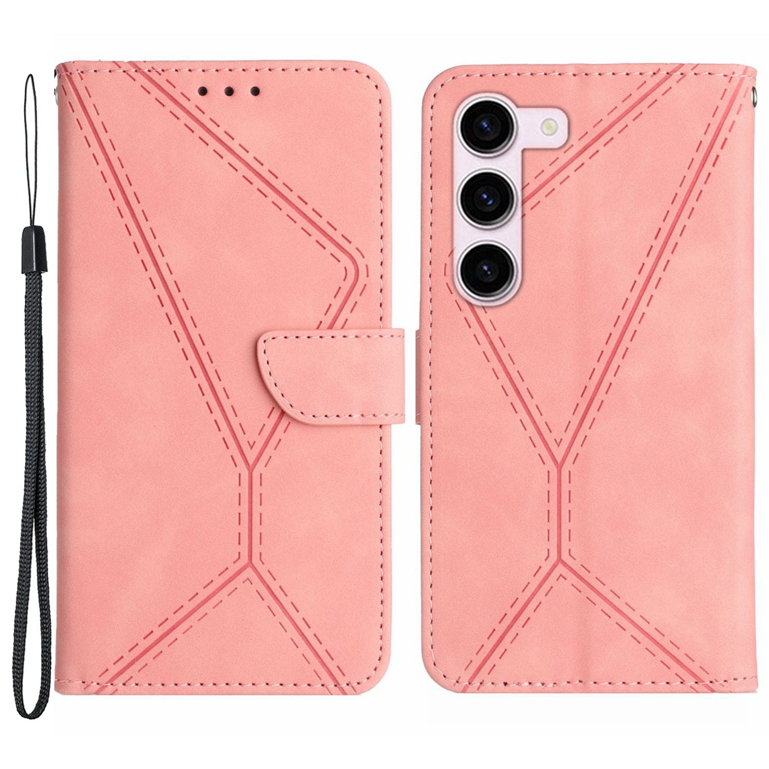 HT05 For Samsung Galaxy S23 PU Leather Skin-touch Phone Case Wallet Imprinted Line Flip Stand Cover HT05 For Samsung Galaxy S23 PU Leather Skin-touch Phone Case Wallet Imprinted Line Flip Stand Cover